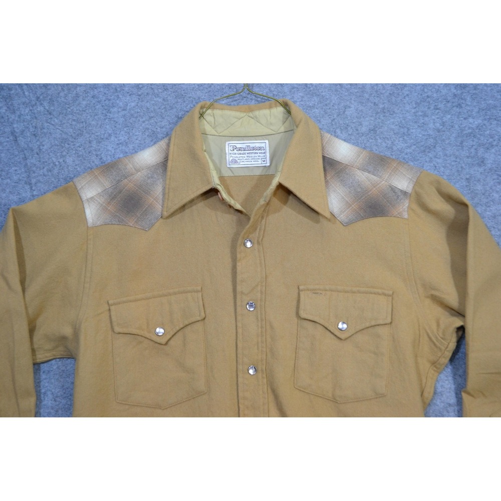 Vintage Pendleton Shirt Mens M Brown Plaid Wool Flannel Snap Western Lined